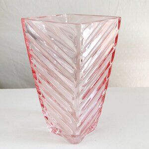 Vintage 80s Pink Optic Swirl Glass Vase